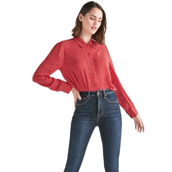 LUCKY BRAND SAM RED & WHITE BUTTON DOWN SHIRT, S - Picture 7 of 13